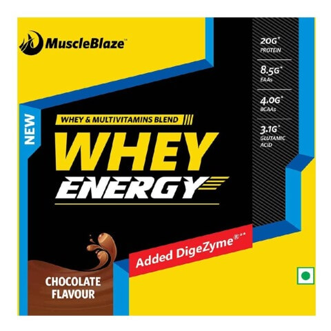 MuscleBlaze Whey Energy Protein Supplement Powder with Vitamins & Minerals, 4.4 lb 62 Servings (Chocolate) MuscleBlaze Whey Energy Protein Supplement Powder with Vitamins & Minerals, 4.4 lb 62 Servings (Chocolate)