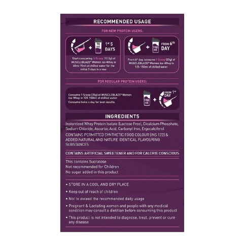 RecommendedUsage - MuscleBlaze Women Iso-Whey, 2.2 lb Strawberry RecommendedUsage - MuscleBlaze Women Iso-Whey, 2.2 lb Strawberry