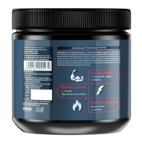 Benefit - MuscleBlaze Pre Workout Ripped, 0.55 lb Raspberry Lemonade Benefit - MuscleBlaze Pre Workout Ripped, 0.55 lb Raspberry Lemonade