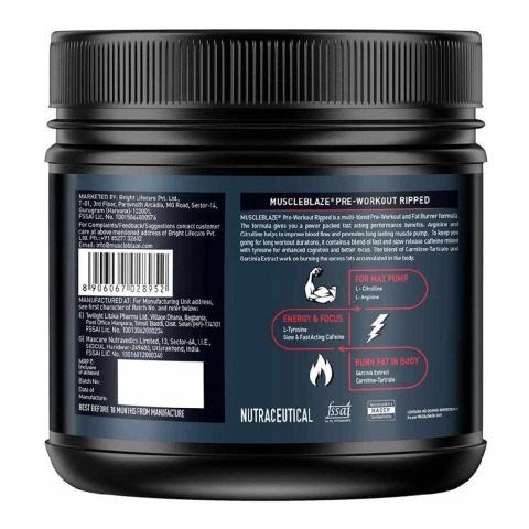 Benefit - MuscleBlaze Pre Workout Ripped, 0.55 lb Green Apple Benefit - MuscleBlaze Pre Workout Ripped, 0.55 lb Green Apple