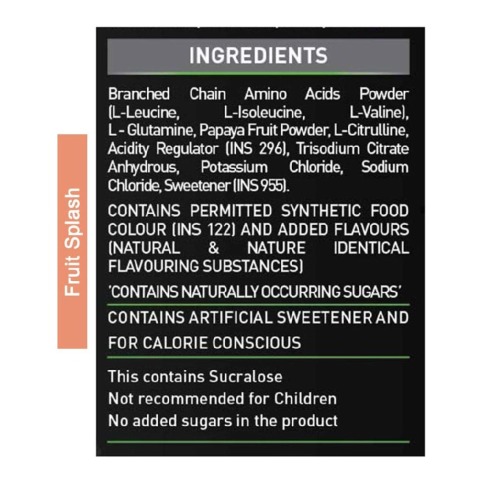 Ingredients1 - MuscleBlaze Bcaa Pro Two Flavor Pack, 2 Piece(s)/Pack Fruit Splash & Watermelon Ingredients1 - MuscleBlaze Bcaa Pro Two Flavor Pack, 2 Piece(s)/Pack Fruit Splash & Watermelon