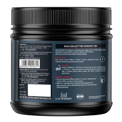 Benefit - MuscleBlaze PRE Workout 300, 0.55 lb Green Appple Benefit - MuscleBlaze PRE Workout 300, 0.55 lb Green Appple