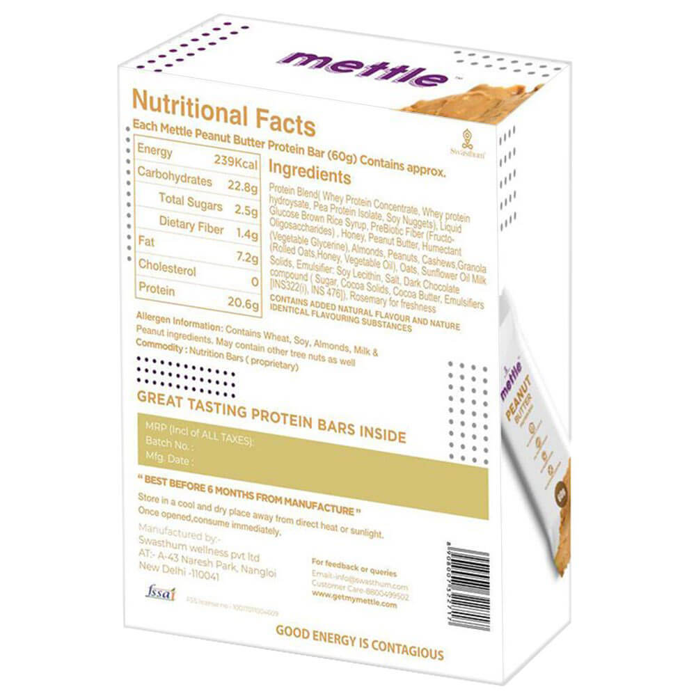 back - Mettle Protein Bar,  6 Piece(s)/Pack  Peanut Butter 