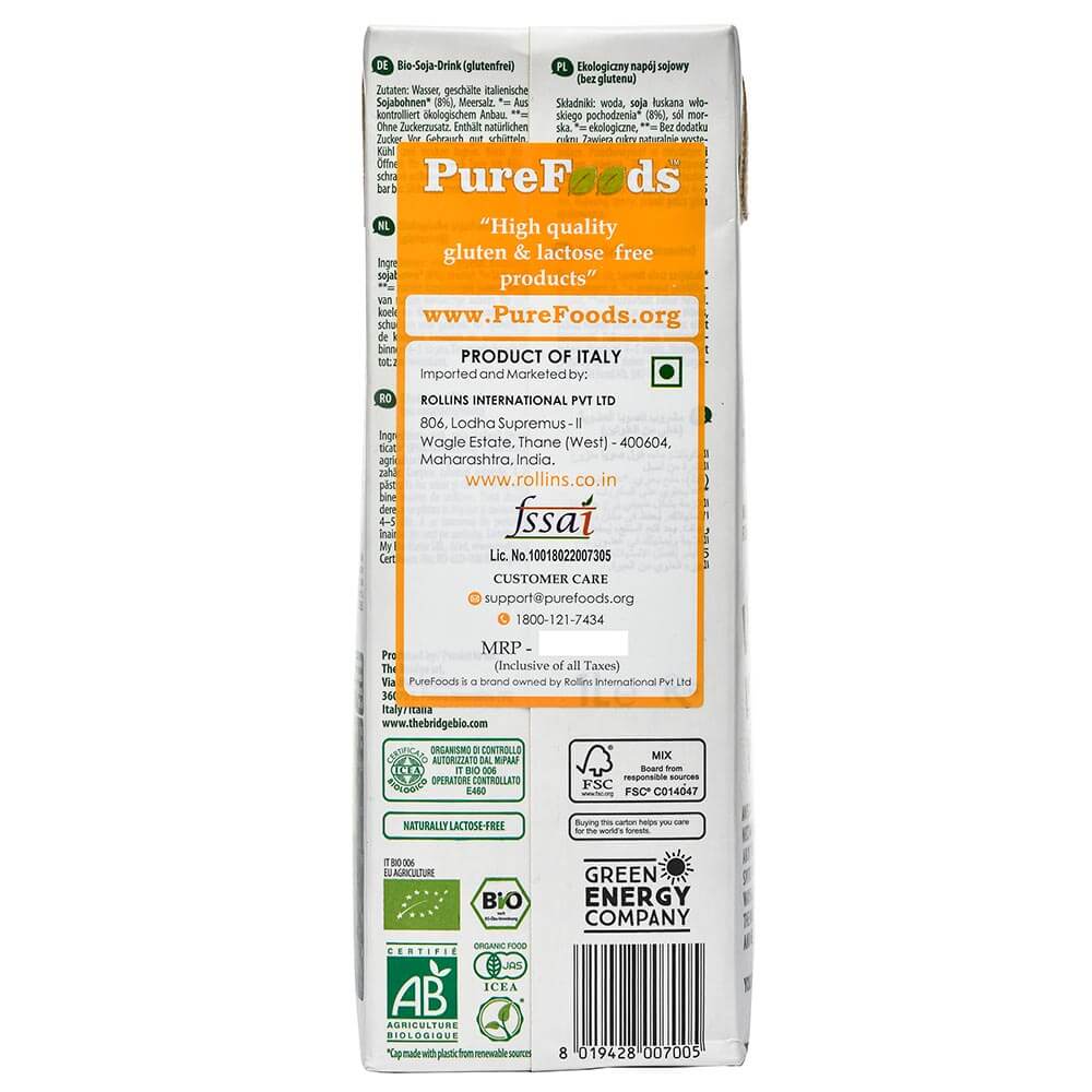back - The Bridge Bio Organic Soya Drink Natural Gluten and Lactose Free,  Natural  1 L 
