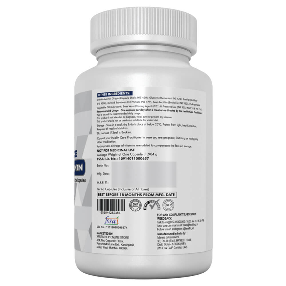 back - HealthXP Essential Series Advance Multivitamin,  60 softgels  Unflavoured 