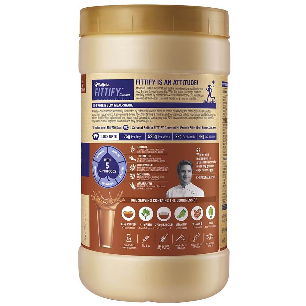 description - Saffola FITTIFY Gourmet Hi Protein Slim Meal Shake,  0.420 kg  Swiss Chocolate 