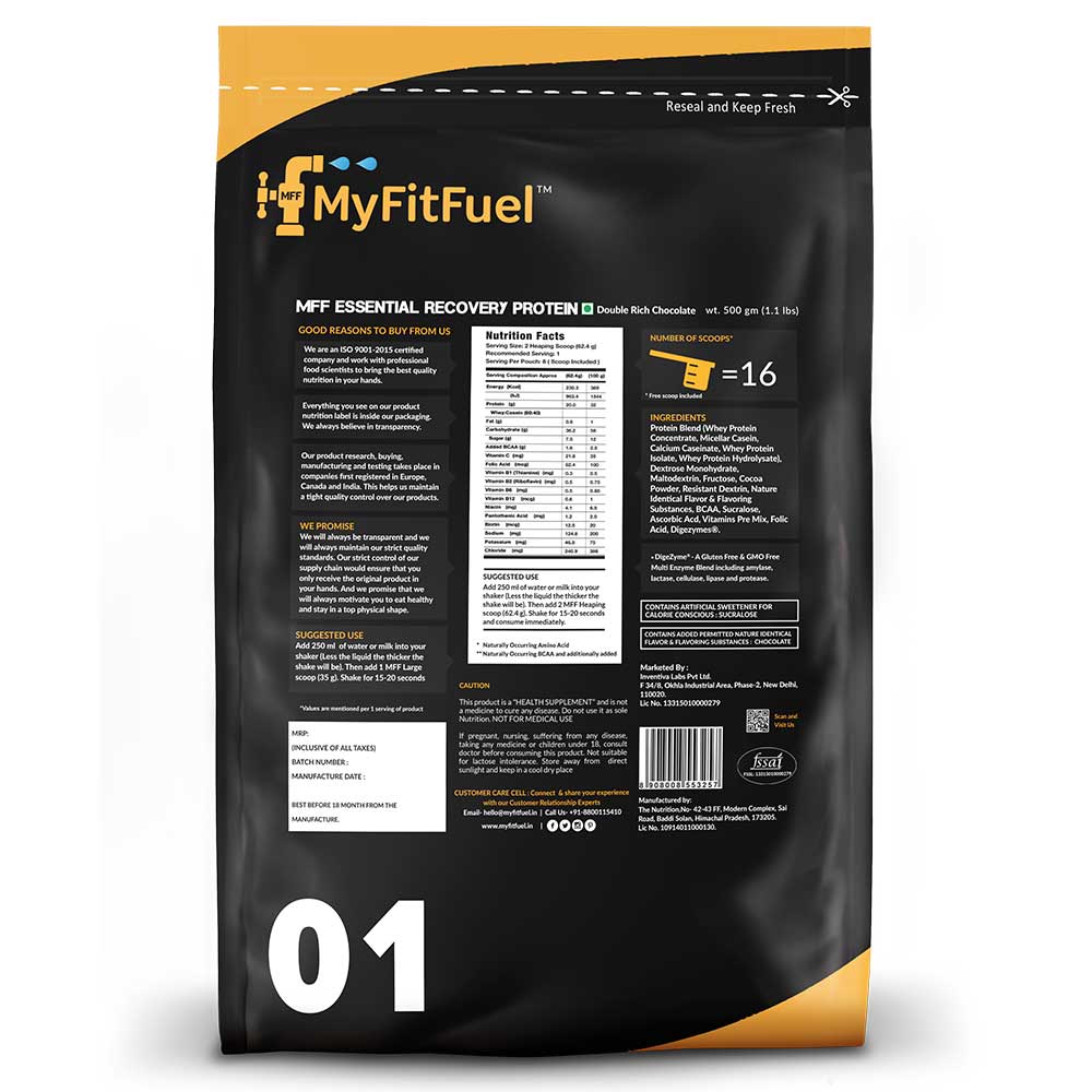 Back - MyFitFuel MFF Essential Recovery Protein,  1.1 lb  Double Rich Chocolate 