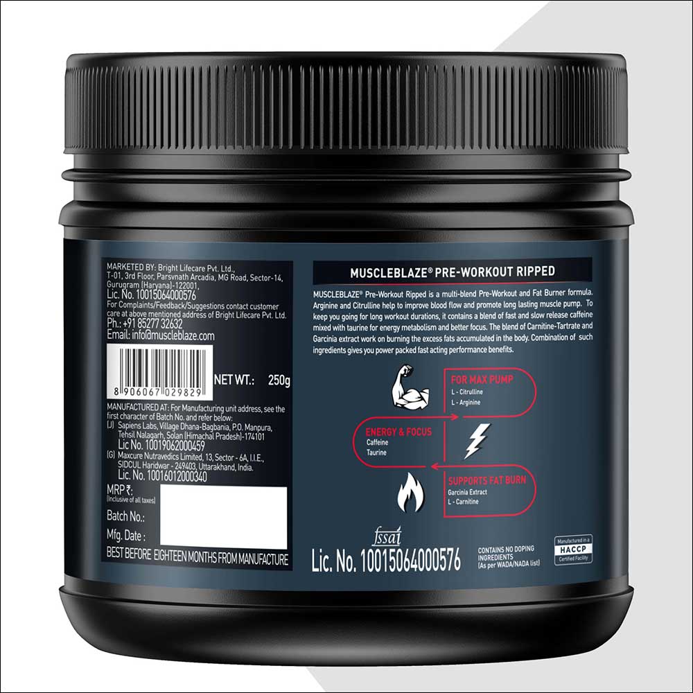 MuscleBlaze PreWorkout Ripped Raspberry Lemonade (0.55 lb / 250g)