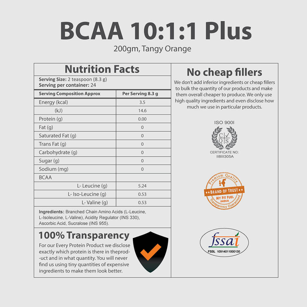 supplement - MyFitFuel BCAA 10:1:1 Plus,  0.44 lb  24 Servings  Tangy Orange 