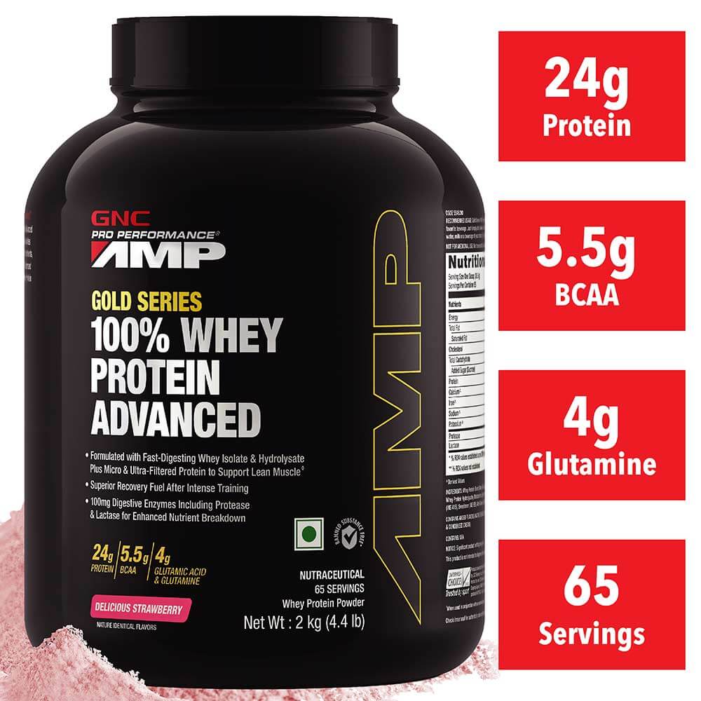 1 - GNC Amp Gold Series 100% Whey Protein Advanced,  4.4 lb  Delicious Strawberry 