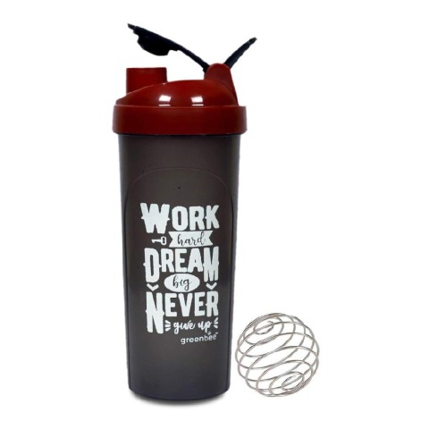 Greenbee Work Dream Never Protein Shaker,  Black with Maroon Cap  700 ml 