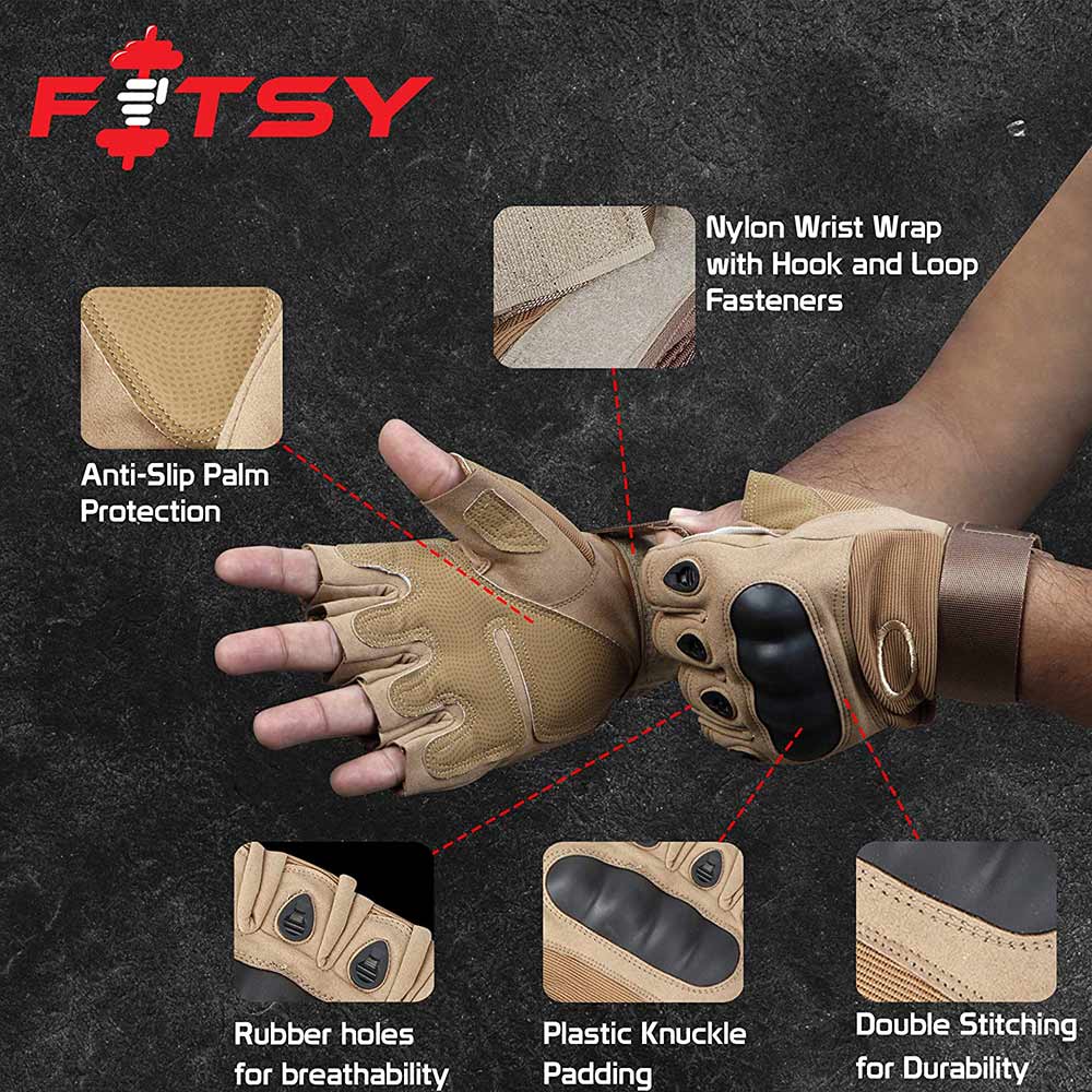 3 - Fitsy Gym Gloves with Wrist Wrap for Workouts,  Brown  Medium 