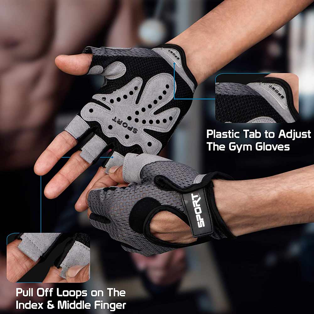 3 - Fitsy Gym Gloves with Padding,  Grey  Medium 
