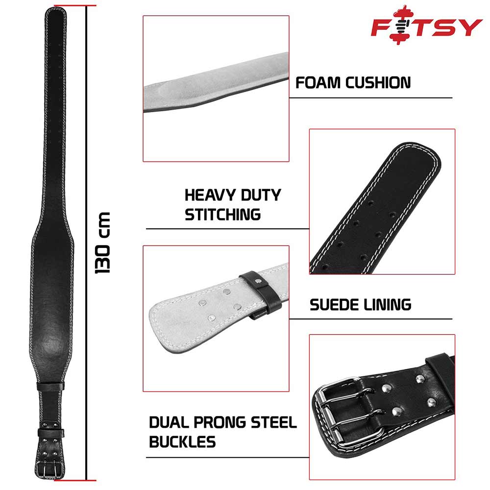 5 - Fitsy Weight Lifting Belt Cushion Leather,  Black  Large 