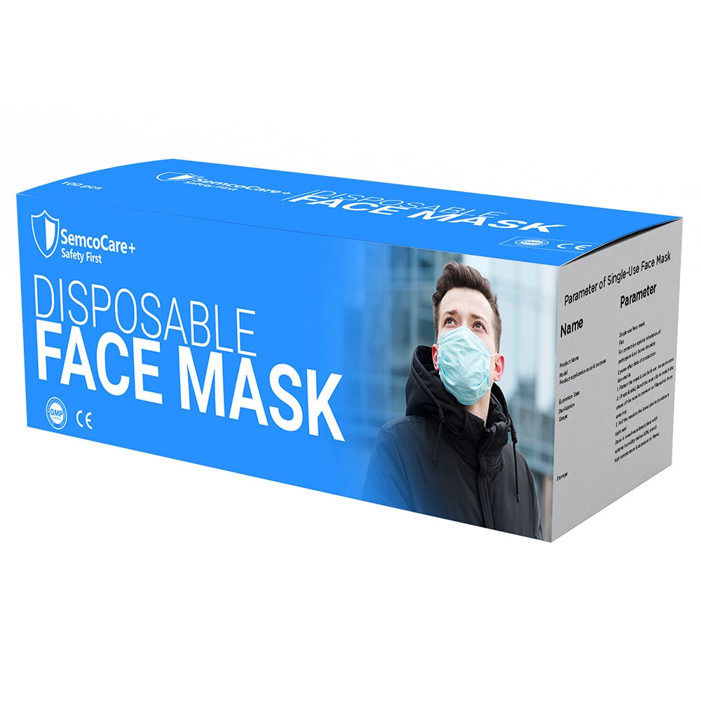 2 - SemcoCare+ 3 Layer Disposable Mask,  Blue (Pack of 50) 