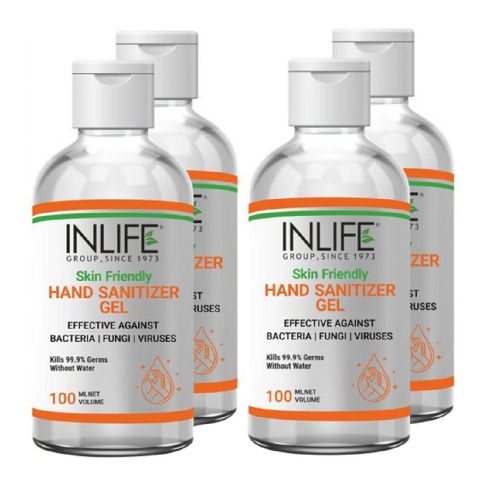 1 - INLIFE Skin Friendly Hand Sanitizer Gel 72.34% Ethyl Alcohol Based,  Fragrance Free  100 ml  Kills 99.99% of Germs without Water (Pack of 4) 