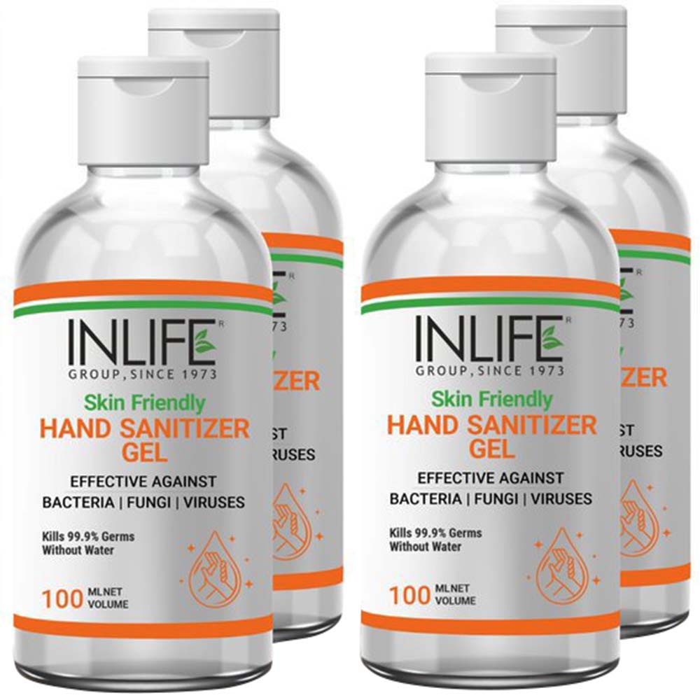 1 - INLIFE Skin Friendly Hand Sanitizer Gel 72.34% Ethyl Alcohol Based,  Fragrance Free  100 ml  Kills 99.99% of Germs without Water (Pack of 4) 