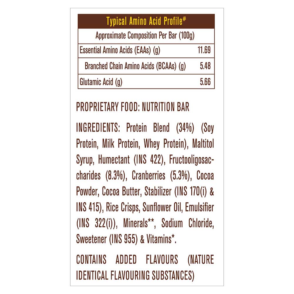 AminoAcid - MuscleBlaze Hi-Protein Bar (30g Protein),  12 Piece(s)/Pack  Choco Cranberry 