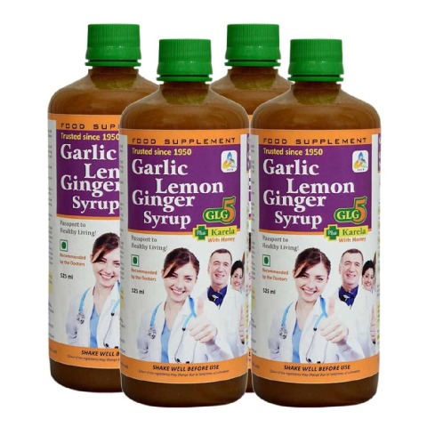 1 - SKSB GLG5 + Karela Garlic Lemon Ginger Karela with Honey Syrup Pack of 4, 525 ml