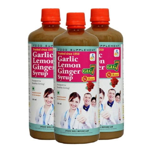 1 - SKSB GLG7 + Rose Garlic Lemon Ginger Rose Coriander Honey Syrup Pack of 3, 525 ml