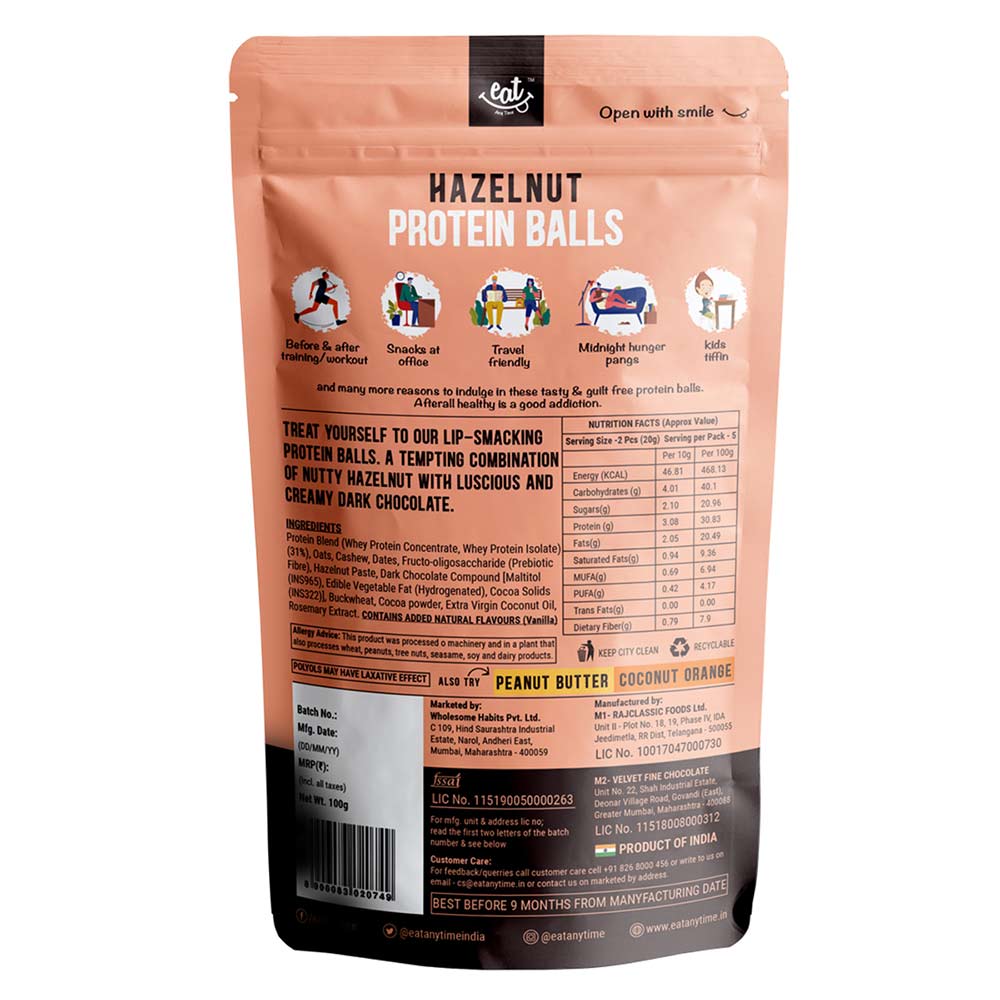 supplementinfo - Eat Anytime Protein Balls,  100 g  Hazelnut Pack of 3 