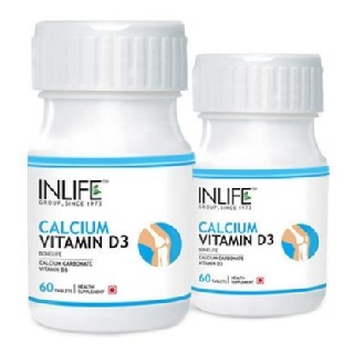 INLIFE Calcium + Vitamin D3 (Pack of 2), Unflavoured 60 tablet(s)