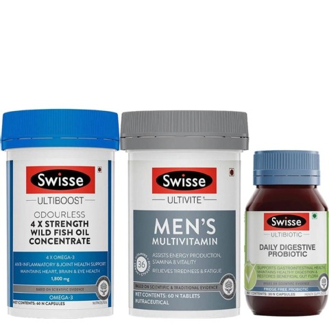 Swisse Multivitamin Fish Oil Probiotic Combo, 3 Piece(s)/Pack Unflavoured