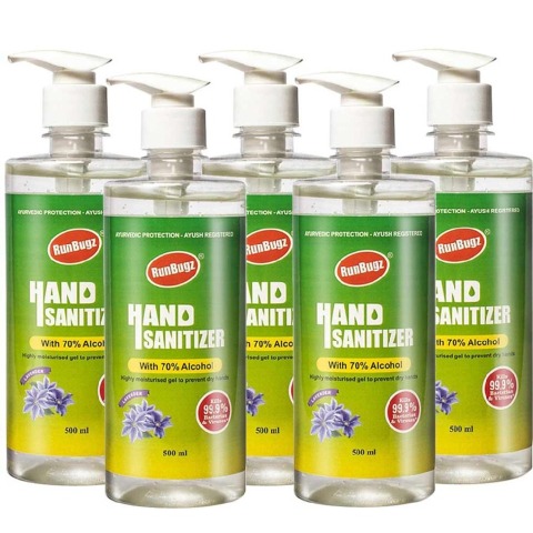 1 - RunBugz Hand Sanitizer with 70% Alcohol,  Lavender  500 ml  Kills 99.9% Bacteria & Virus (Pack of 5) 