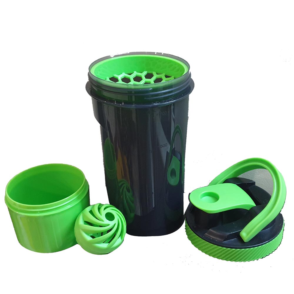 1 - GHC Shaker Bottle with Extra Storage Box,  Green & Black  700 ml 