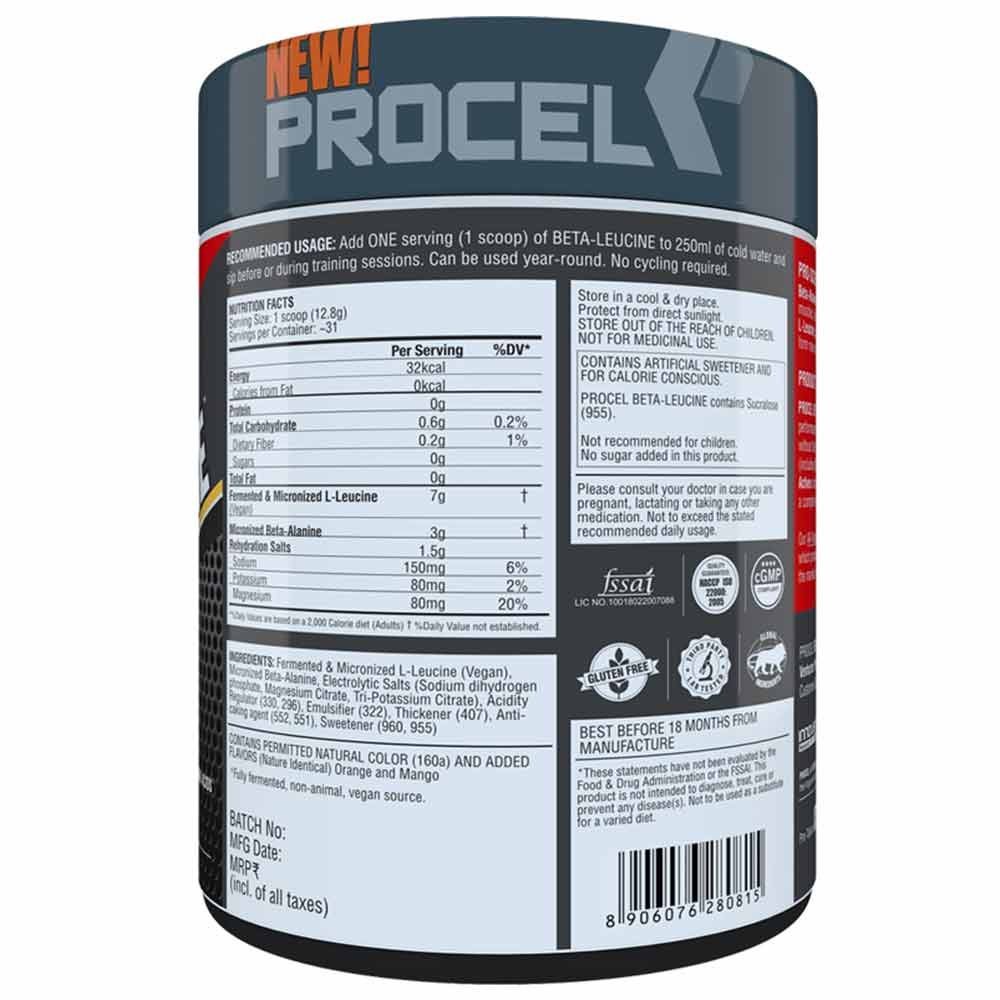 supplementinfo - Procel Beta Leucine,  0.88 lb  Orange Mango 