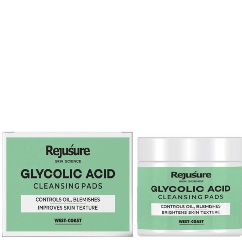 Rejusure Glycolic Acid Cleansing Pads, 50 Piece(s)/Pack Controls Oil, Blemishes Brightens Skin Texture