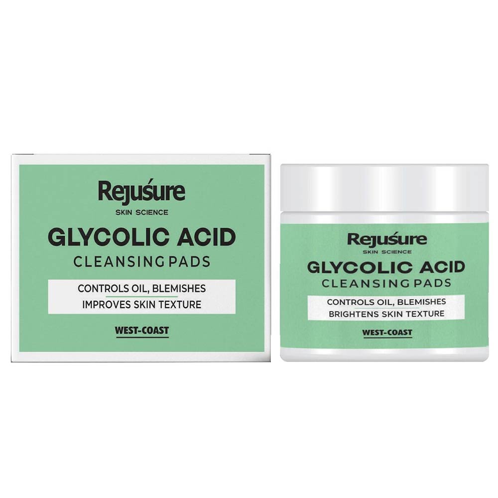 Rejusure Glycolic Acid Cleansing Pads,  50 Piece(s)/Pack  Controls Oil, Blemishes Brightens Skin Texture 