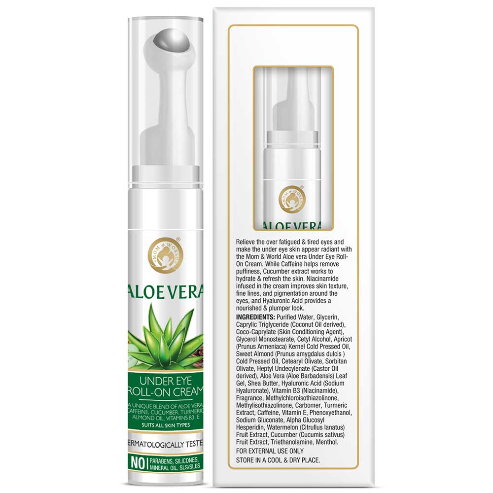 back - Mom & World Aloe Vera Under Eye Roll On Cream,  15 g  for All Types of Skin 