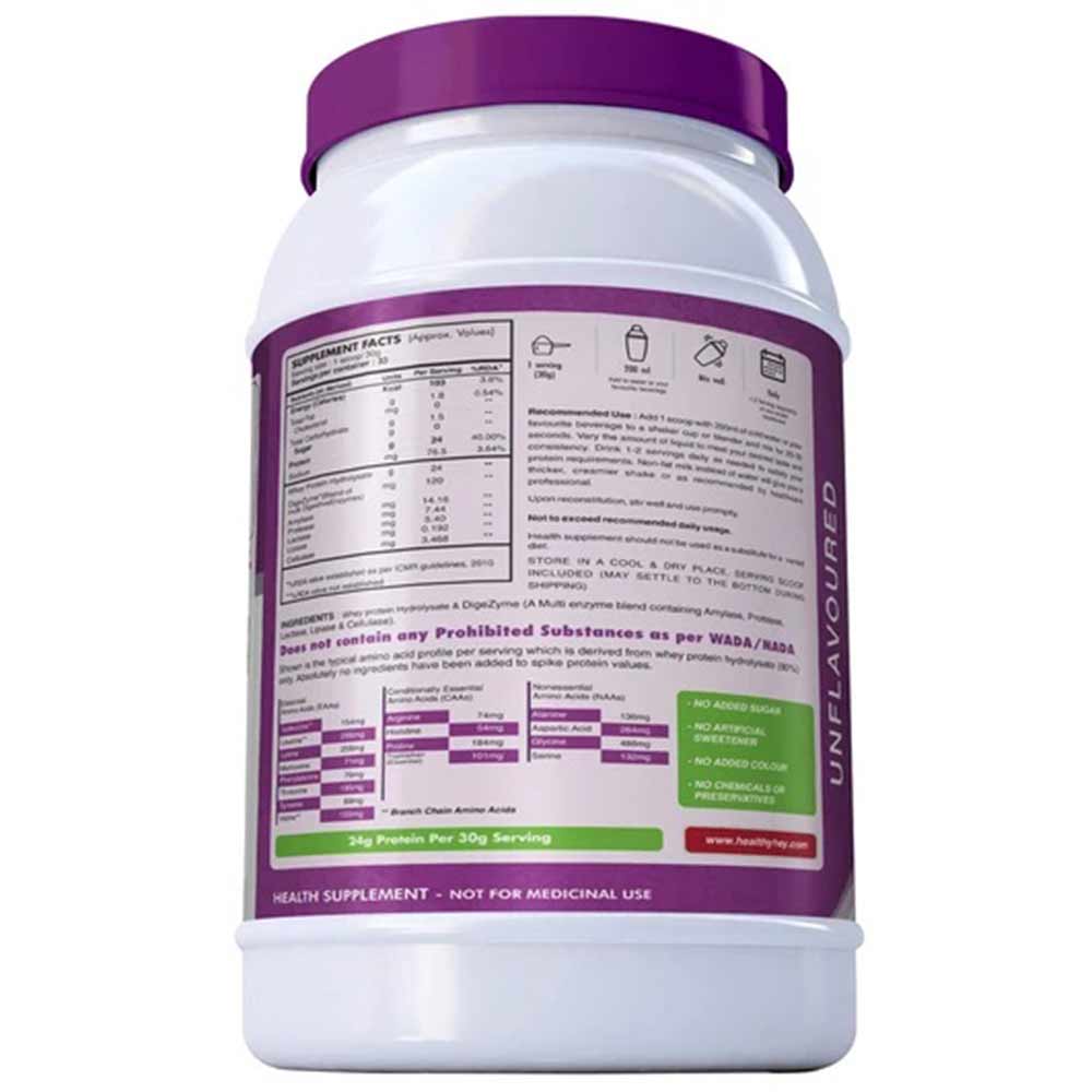 Supplement - HealthyHey Sports Whey Hydro,  2.2 lb  Unflavoured 
