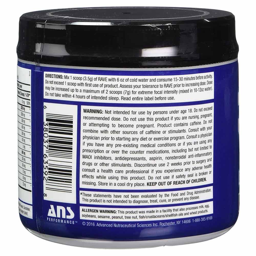 description - ANS Performance RAVE Extreme Energy Nootropic,  0.46 lb  Pineapple Mango 