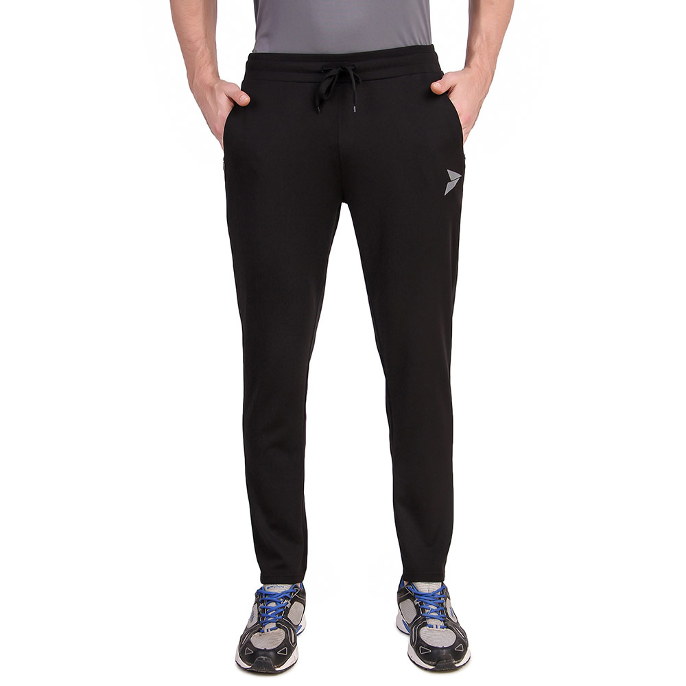 8 - Fitinc Dobby Stretchable Trackpant for Men with Two Zipper Pockets,  Black  XL 