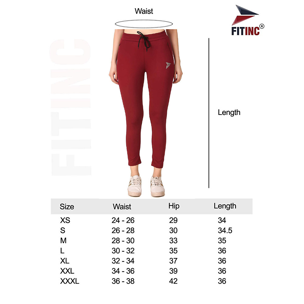 38011396 - Fitinc Premium Stretchable Trackpant with Zippers Pockets for Women,  Maroon  XXXL 