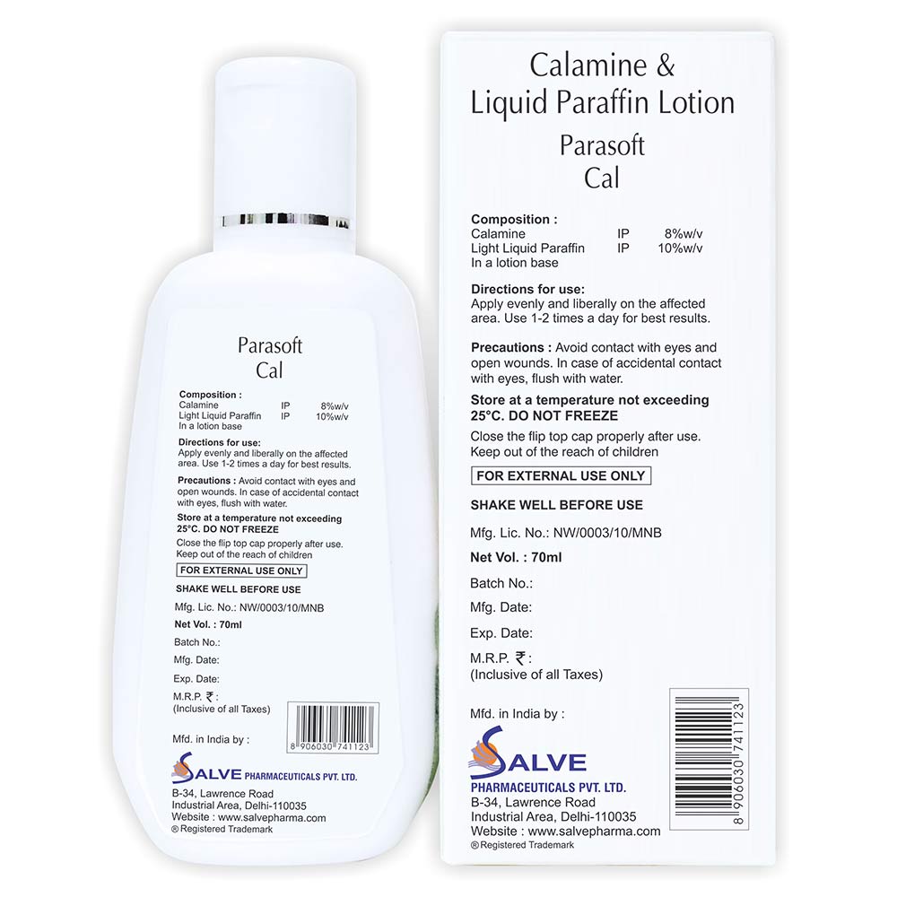 2 - Parasoft Cal Body Moisturizing Lotion with Calamine, Aloevera & Rose Oil,  70 ml  for All Skin Type 