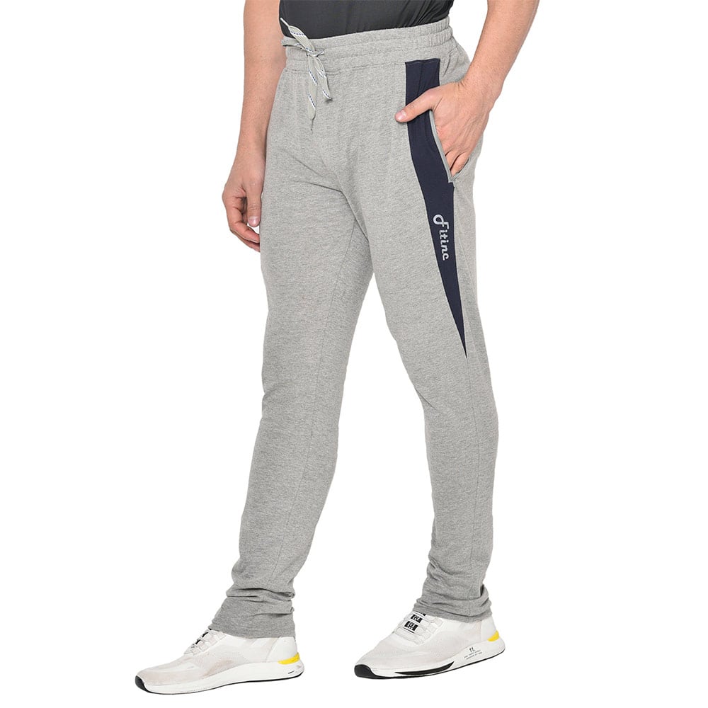 1 - Fitinc Striped Slim Fit Cotton Trackpant for Men,  Grey  Medium 