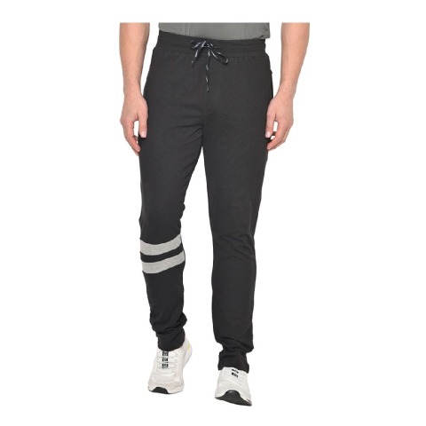 3 - Fitinc Cotton Double Strip Designed Trackpant with Both Side Zipper,  Black  XL 