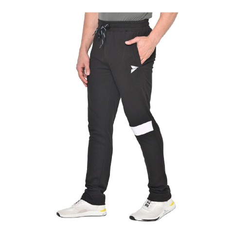 1 - Fitinc White Striped Cotton Trackpant with Both Side Zipper,  Black  Medium 