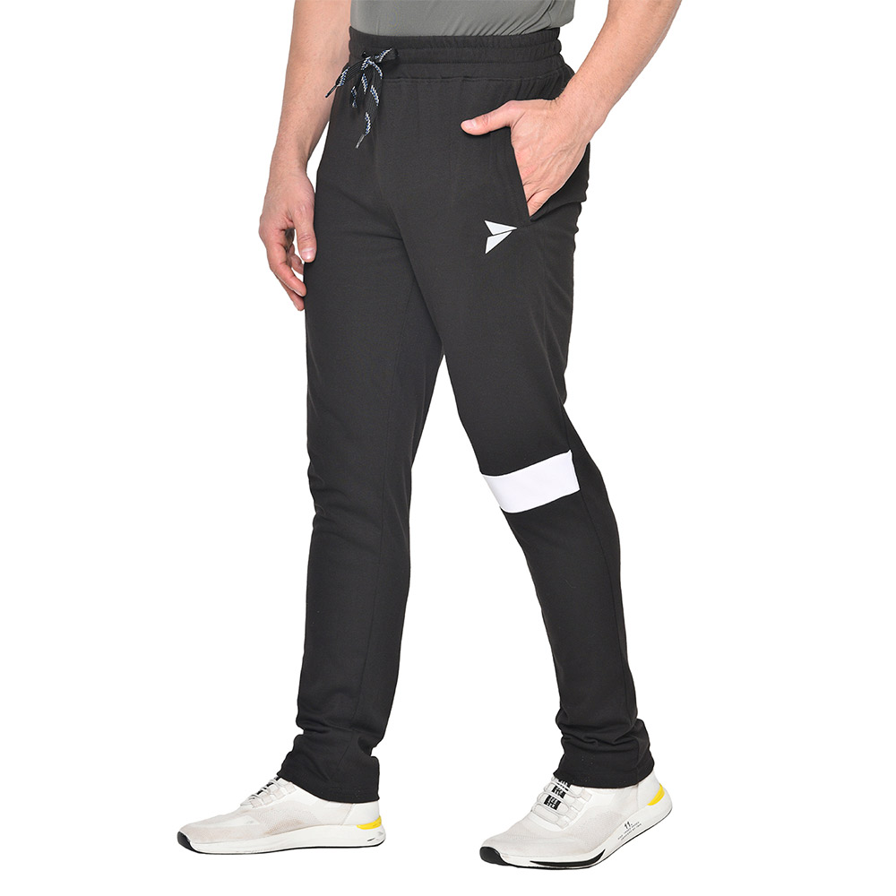 1 - Fitinc White Striped Cotton Trackpant with Both Side Zipper,  Black  Medium 