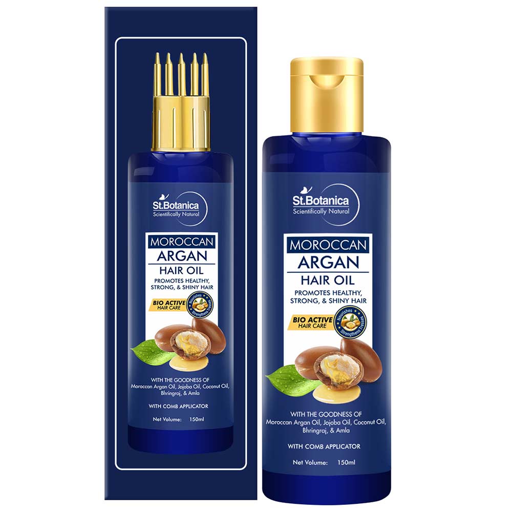 1 - St.Botanica Moroccan Argan Hair Oil with Comb Applicator,  150 ml  with Goodness Of 19 Oils - Promotes Healthy, Long, Strong & Shiny Hair 