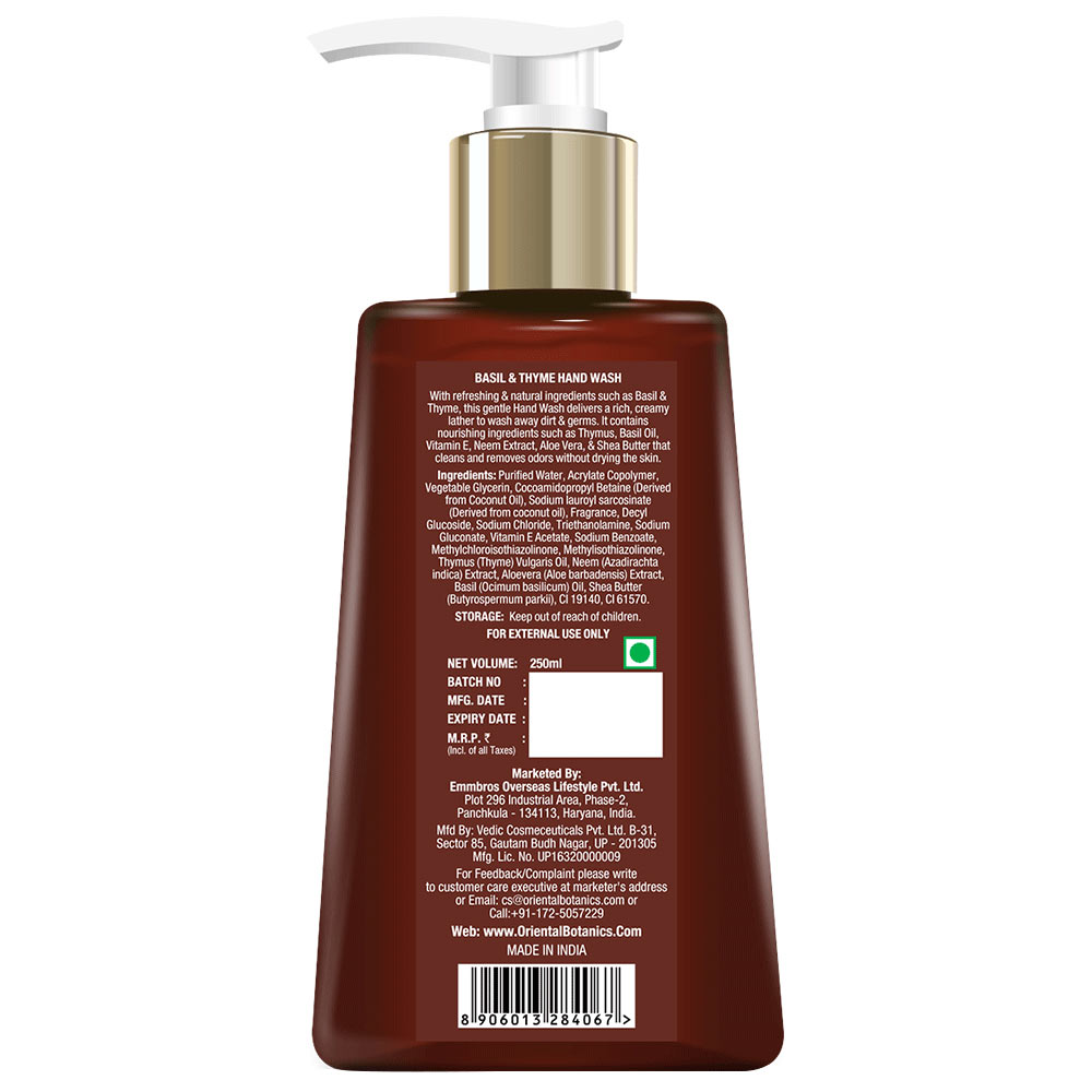 2 - Oriental Botanics Basil & Thyme Hand Wash,  Fragrance Free  250 ml  with Shea Butter 