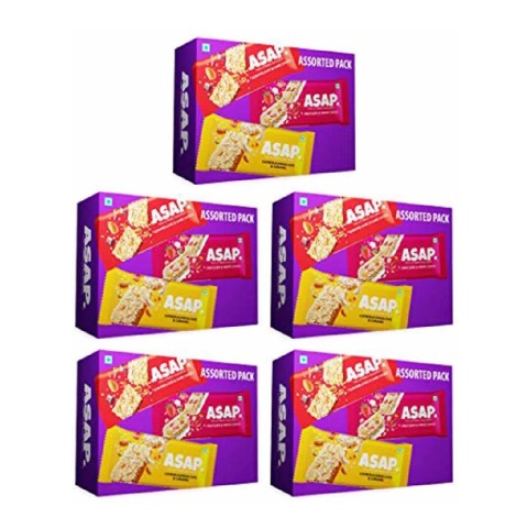 1 - ASAP Healthy Granola Bars, 6 bar(s) Dark Choco Almond, Fruits & White Choco, Cashew Caramel, Pack of 5