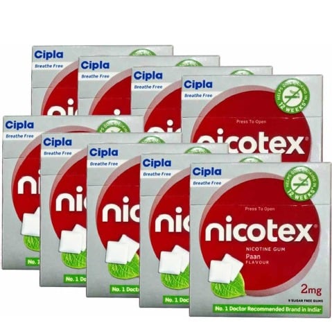 Cipla Nicotex Nicotine Gum (2 mg) - Pack of 2, Paan 9 gummies Cipla Nicotex Nicotine Gum (2 mg) - Pack of 2, Paan 9 gummies