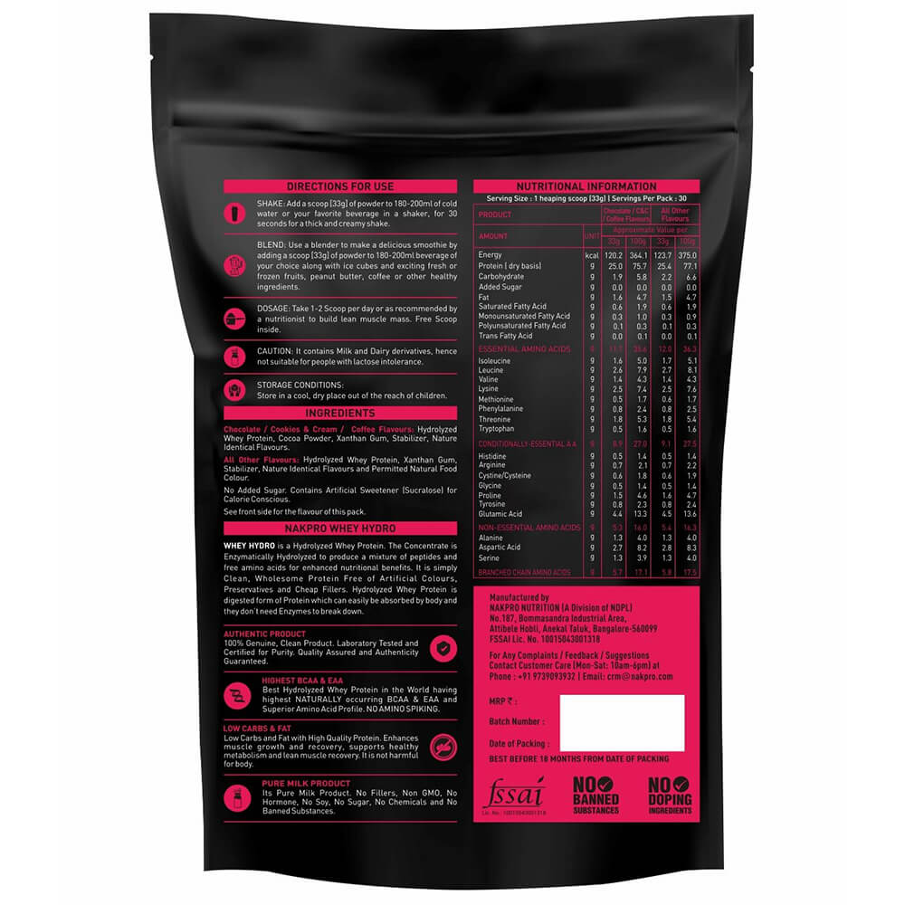 supplementinfo - Nakpro Whey Hydro Hydrolyzed Whey Protein,  2.2 lb  Cookies & Cream 