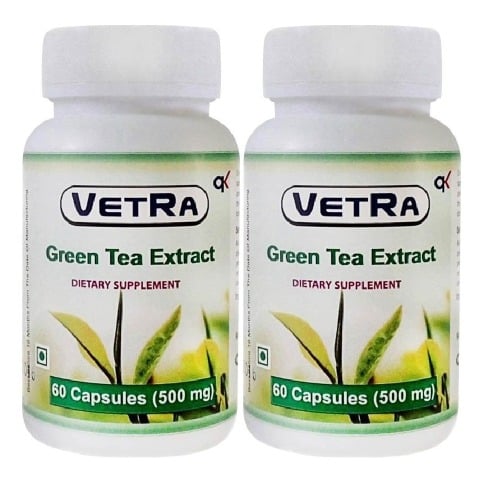 Vetra Green Tea Extract (500 mg) - Pack of 2 60 capsules Unflavoured Vetra Green Tea Extract (500 mg) - Pack of 2 60 capsules Unflavoured