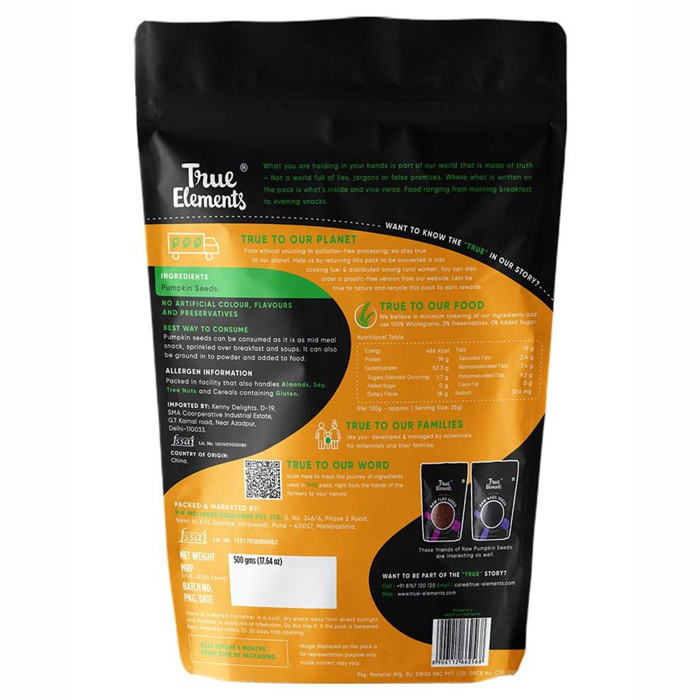 ingredients - True Elements Pumpkin Raw Seeds,  Unflavoured  0.5 kg 