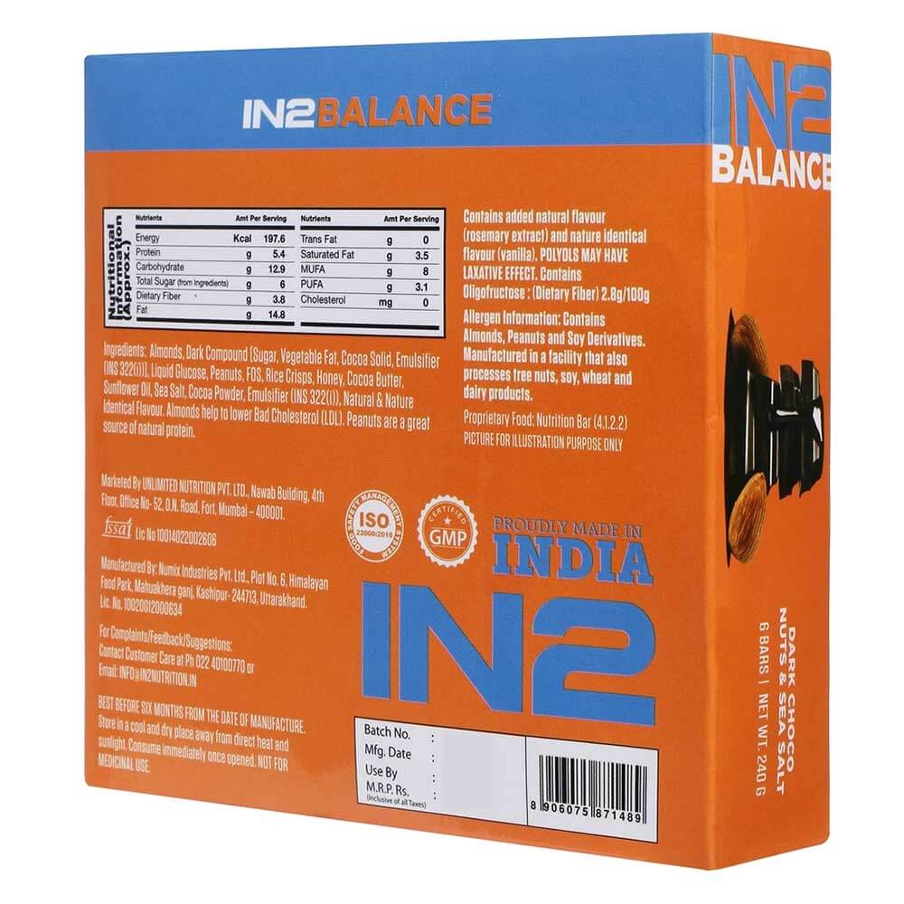 nutritioninfo - IN2 Balance Bars,  6 bar(s)  Dark Choco Almonds & Sea Salt 